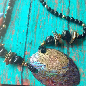 Vintage Abalone Shell Beaded Statement Necklace